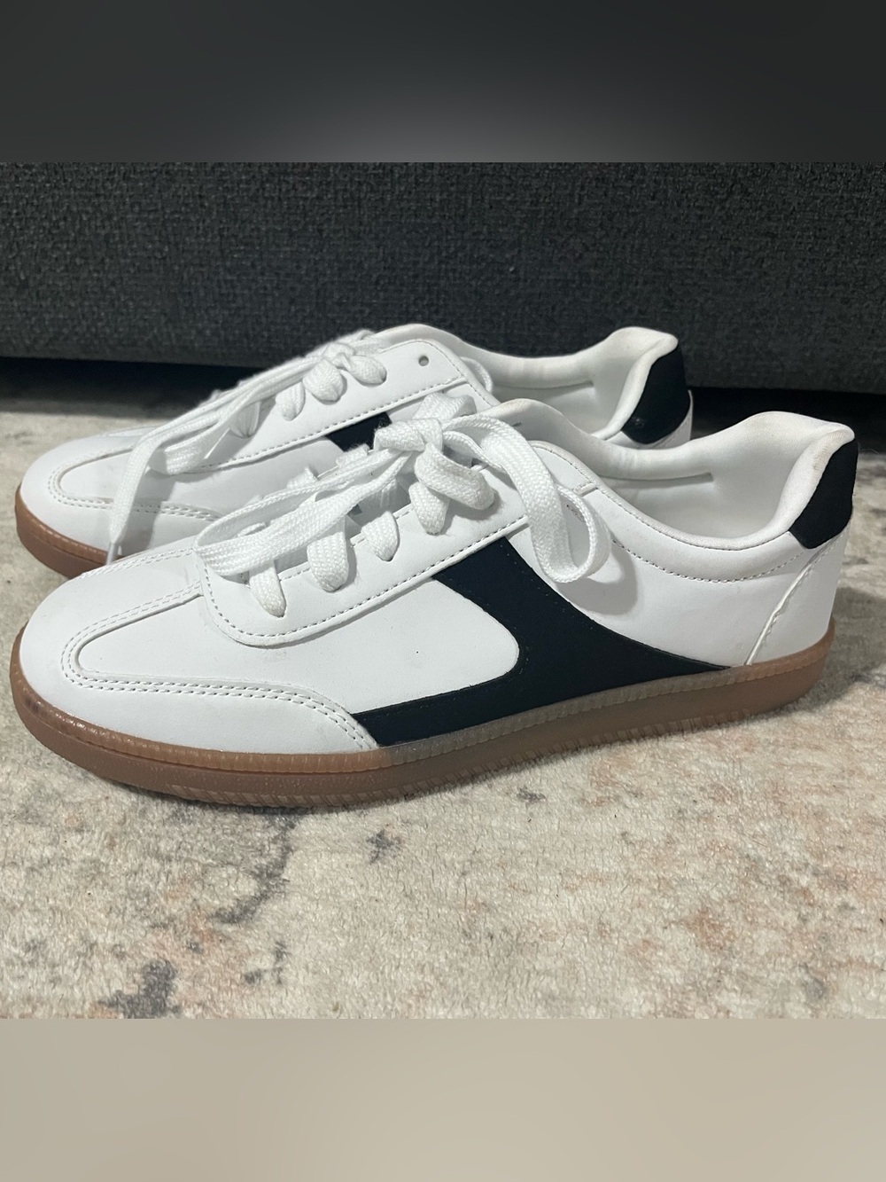 NOBO White and Black Low-Top Athletic Sneakers with Gum Sole